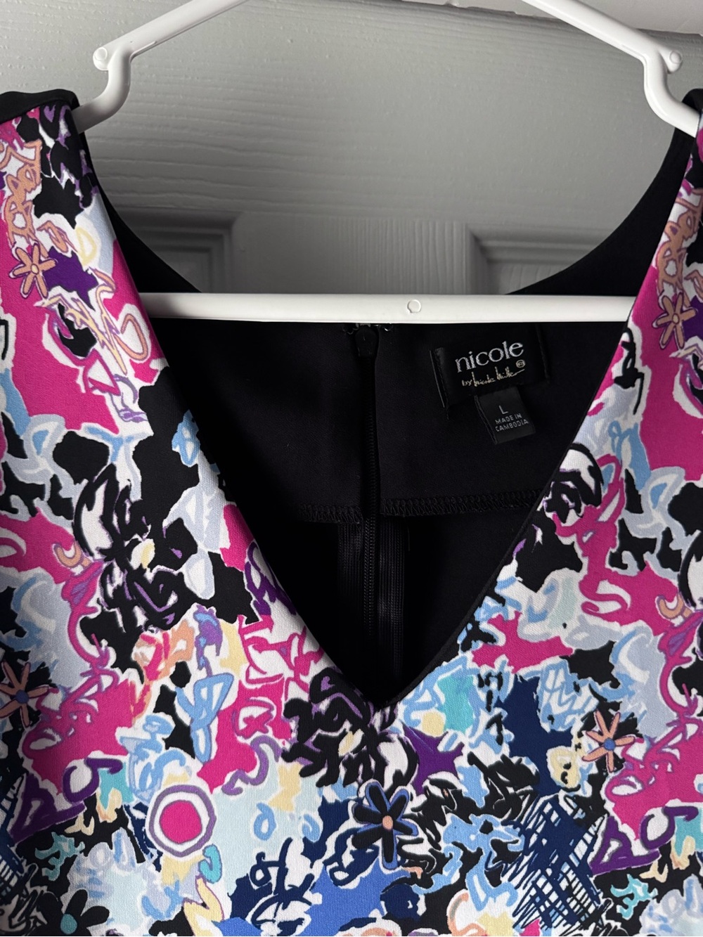 NICOLE BY NICOLE MILLER FLORAL STRIPED DRESS LARGE - Picture 2 of 3